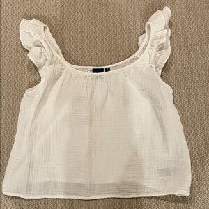 GAP White Boxy Cropped Tee Ruffle Sleeve Top Size S